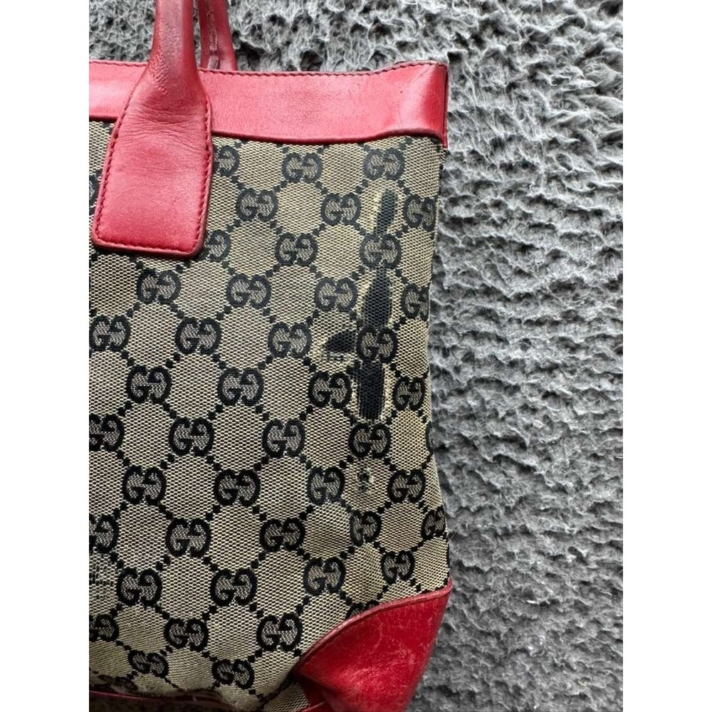 Vintage Gucci GG Monogram Canvas Leather Trim Zippered Tote‎ Bag 10" x 13" - Picture 12 of 16